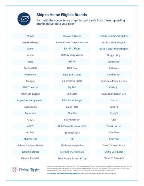 RaiseRight Ship to Home Brand List