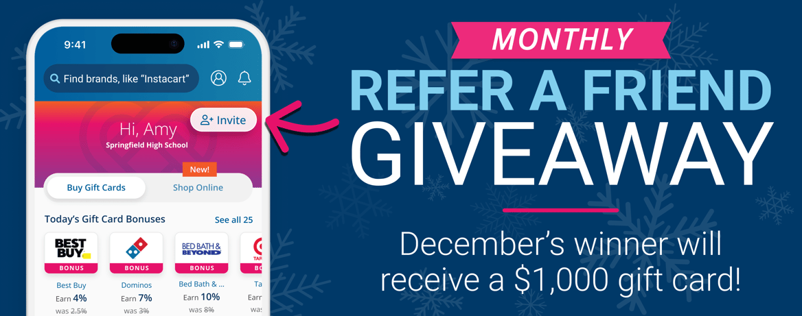 Monthly Refer a Friend Giveaway | Decembers winner will receive a $1,000 gift card!