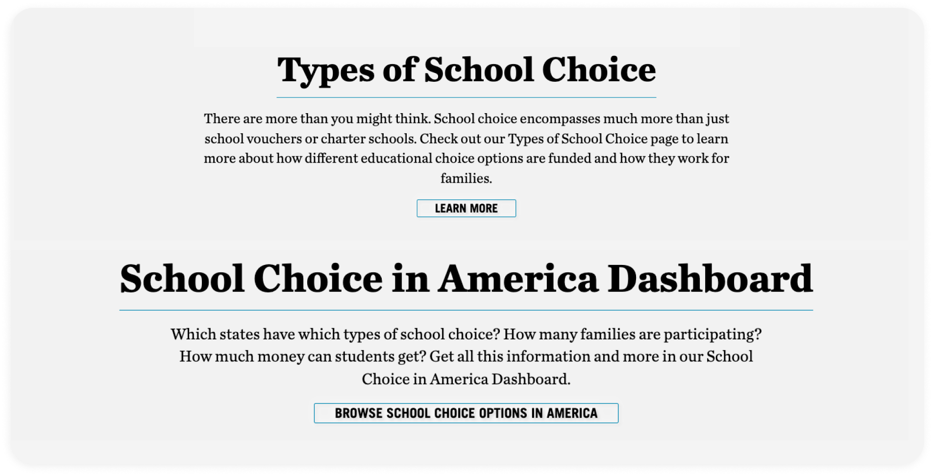 Types of school choice information screenshot