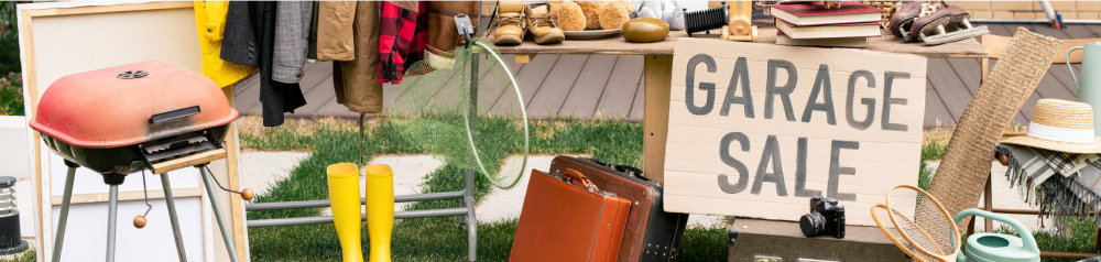 garage sale items on display