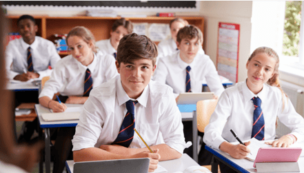 Students in a private school classroom setting
