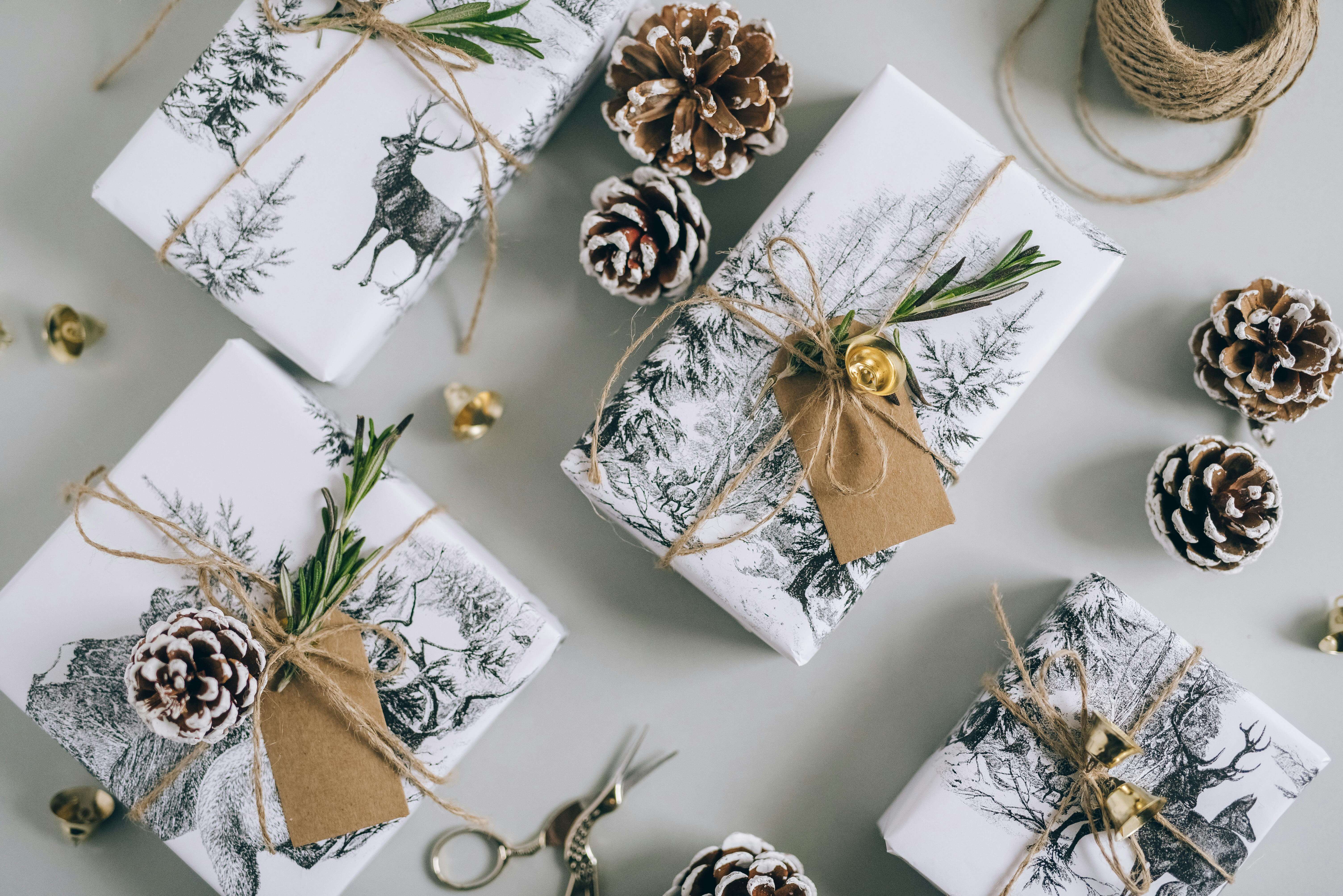 black and white holiday gift wrap