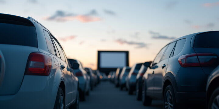 cars at a drive-in movie theater