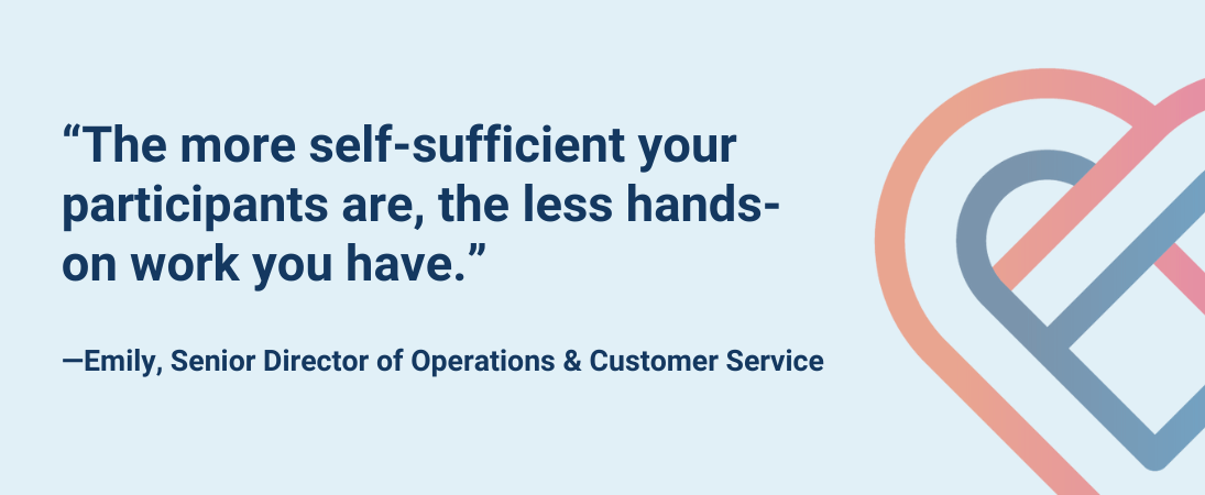 “The more self-sufficient your participants are, the less hands-on work you have.”