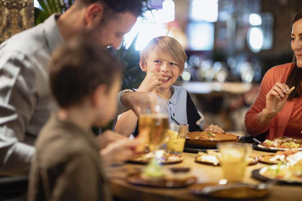 family dining at a restaurant