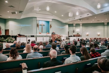 group of churchgoers at service