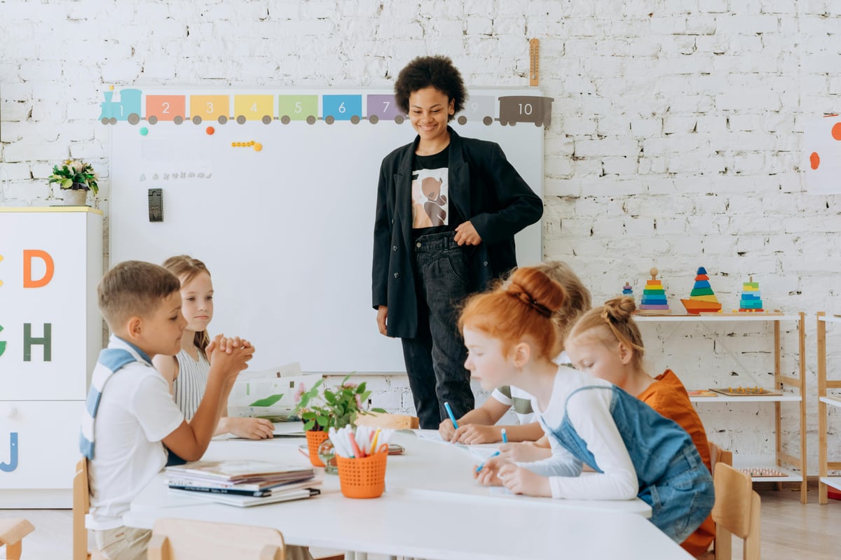 private school students in a small classroom