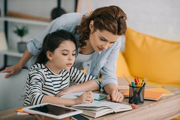 mother and daughter in a homeschool learning environment