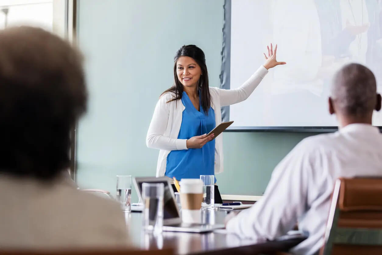 woman giving fundraising sponsorship presentation