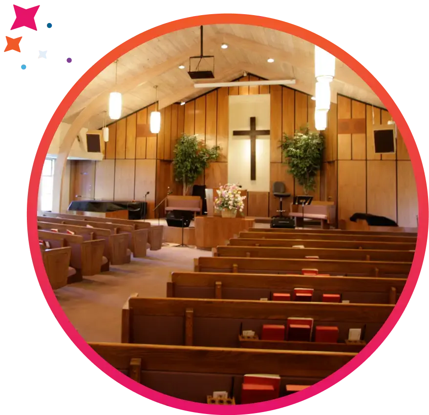 Interior of a church building and pews