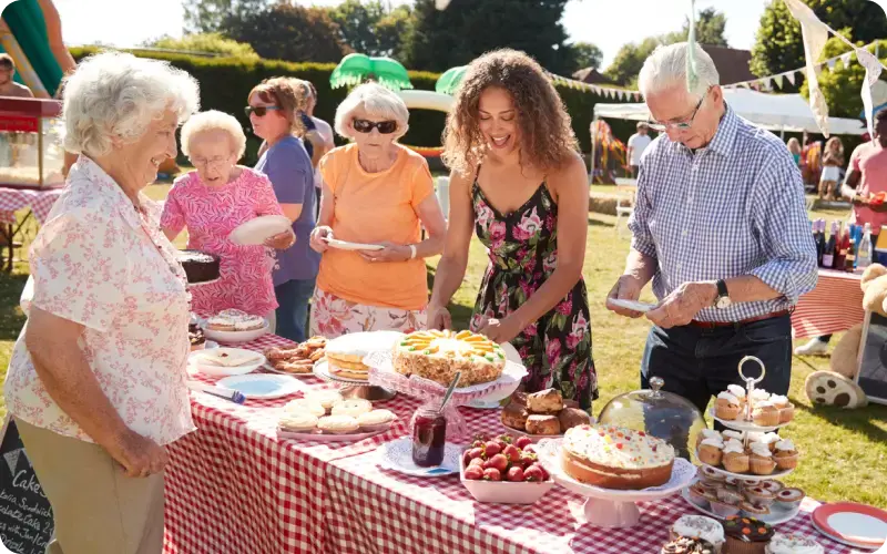 Group of nonprofit volunteers managing a bake sale