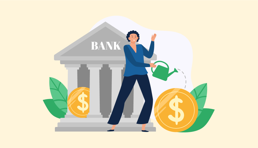 illustration of money growing in a bank